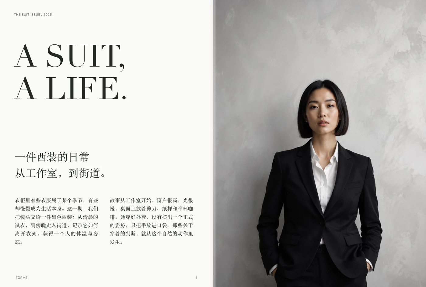 时尚大片与连续文稿编排的杂志跨页